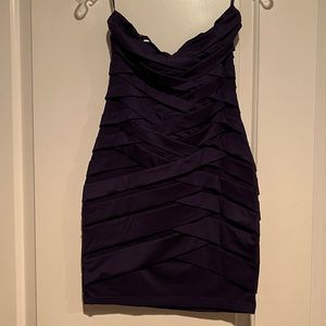 Purple strapless bandage dress